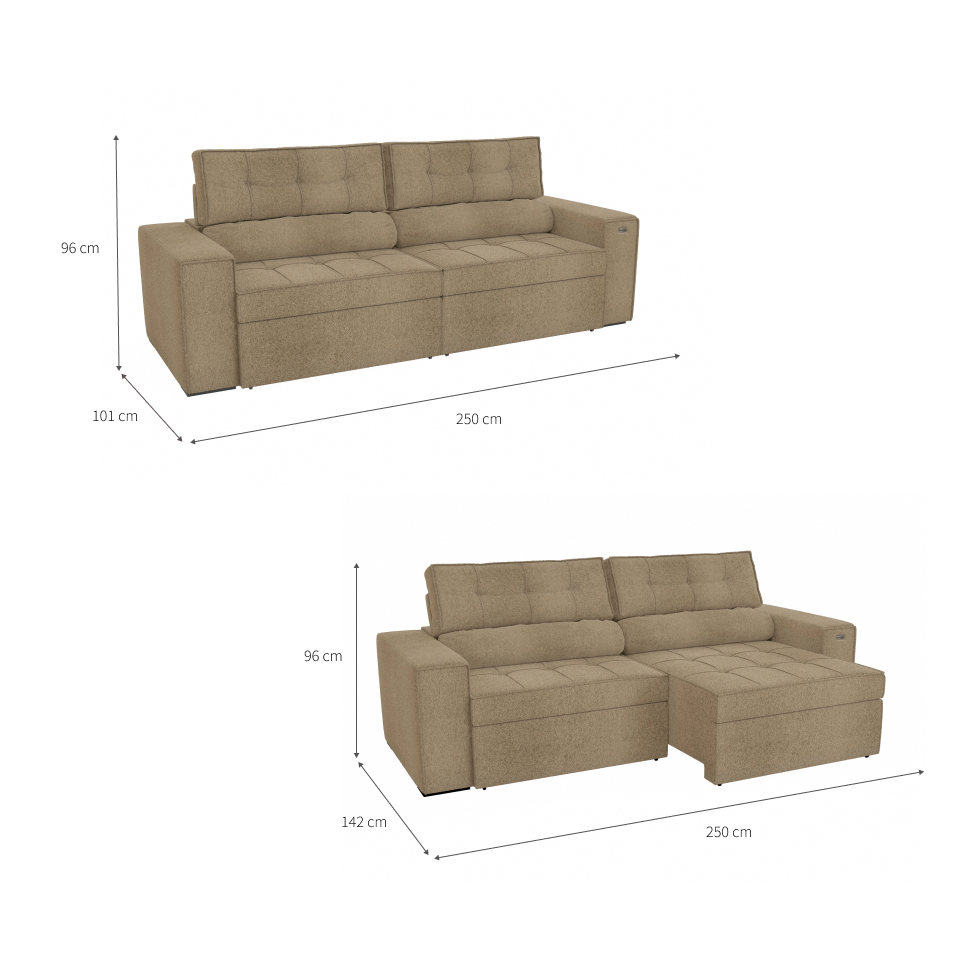 Sofá 4 Lugares Retrátil e Reclinável Lanus Bouclé Fendi 250 cm