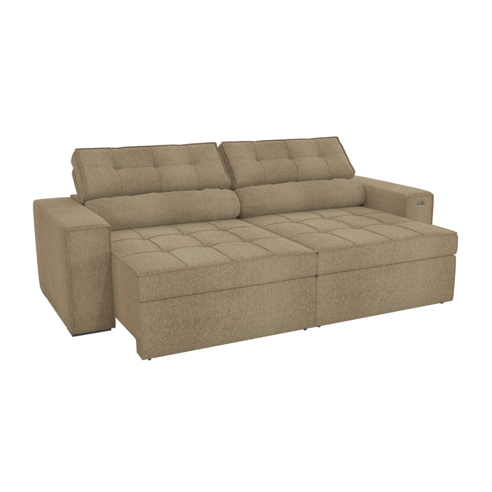 Sofá 4 Lugares Retrátil e Reclinável Lanus Bouclé Fendi 250 cm