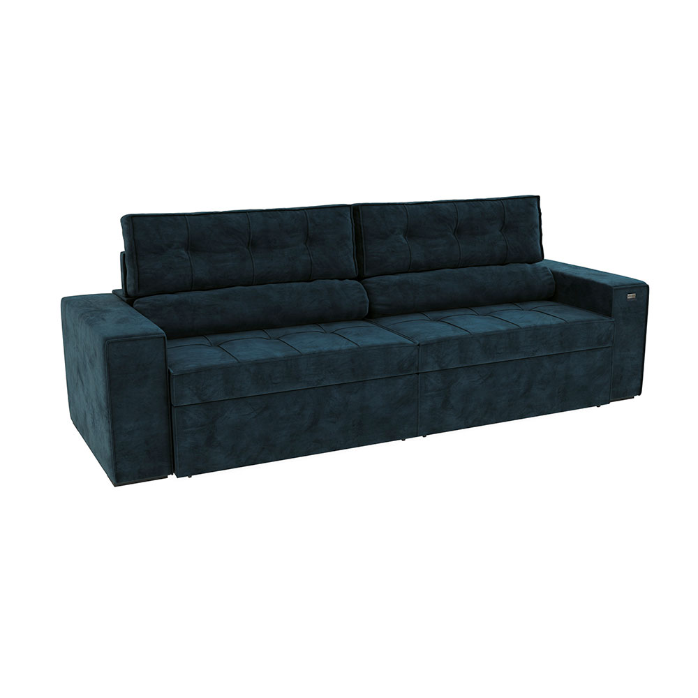 Sofá 4 Lugares Retrátil e Reclinável Lanus Veludo Azul Marinho 270 cm