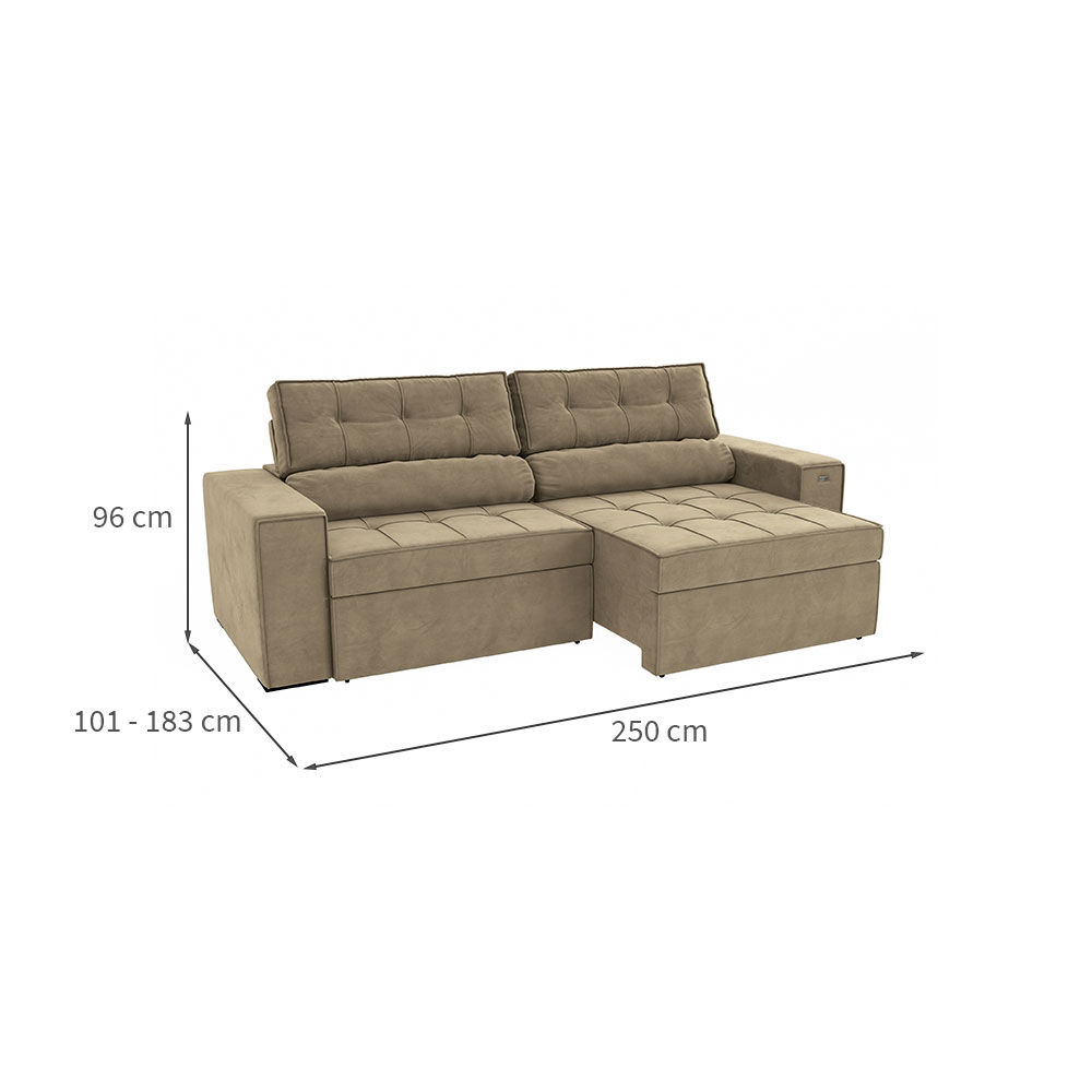 Sofá 4 Lugares Retrátil e Reclinável Lanus Veludo Bege 250 cm