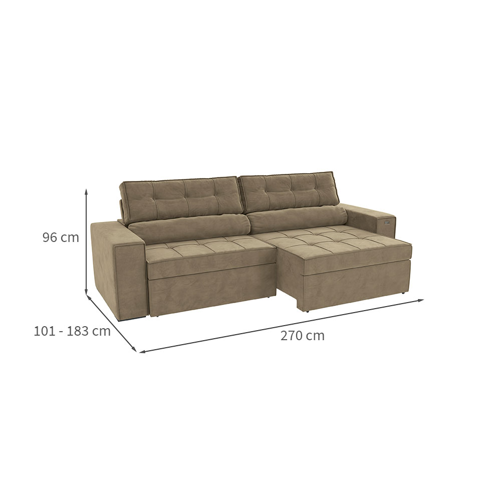 Sofá 4 Lugares Retrátil e Reclinável Lanus Veludo Bege 270 cm