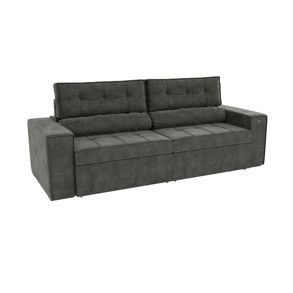 Sofá 4 Lugares Retrátil e Reclinável Lanus Veludo Chumbo 250 cm
