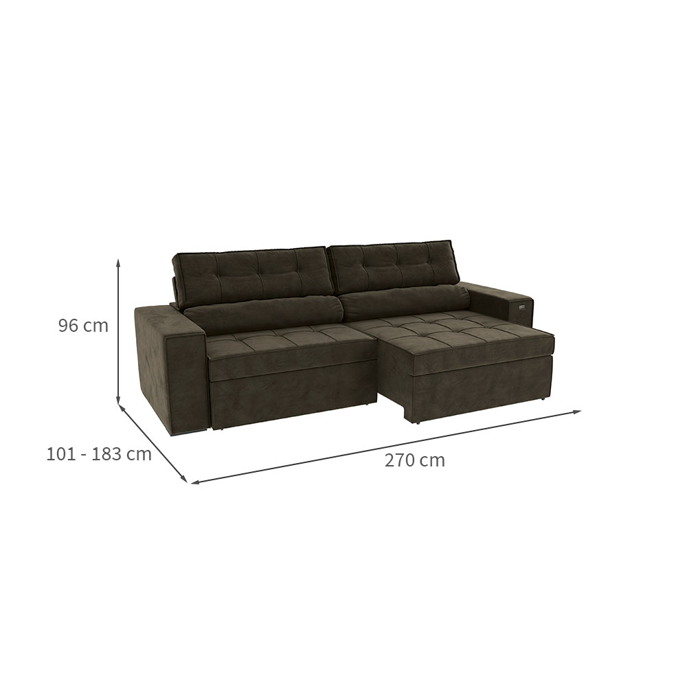 Sofá 4 Lugares Retrátil e Reclinável Lanus Veludo Chumbo Escuro 270 cm