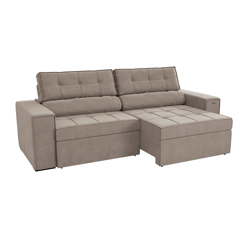 Sofá 4 Lugares Retrátil e Reclinável Lanus Veludo Cinza Claro 250 cm