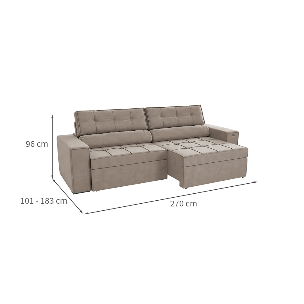 Sofá 4 Lugares Retrátil e Reclinável Lanus Veludo Cinza Claro 270 cm
