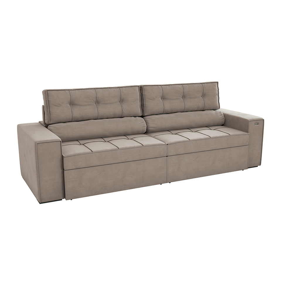 Sofá 4 Lugares Retrátil e Reclinável Lanus Veludo Cinza Claro 270 cm