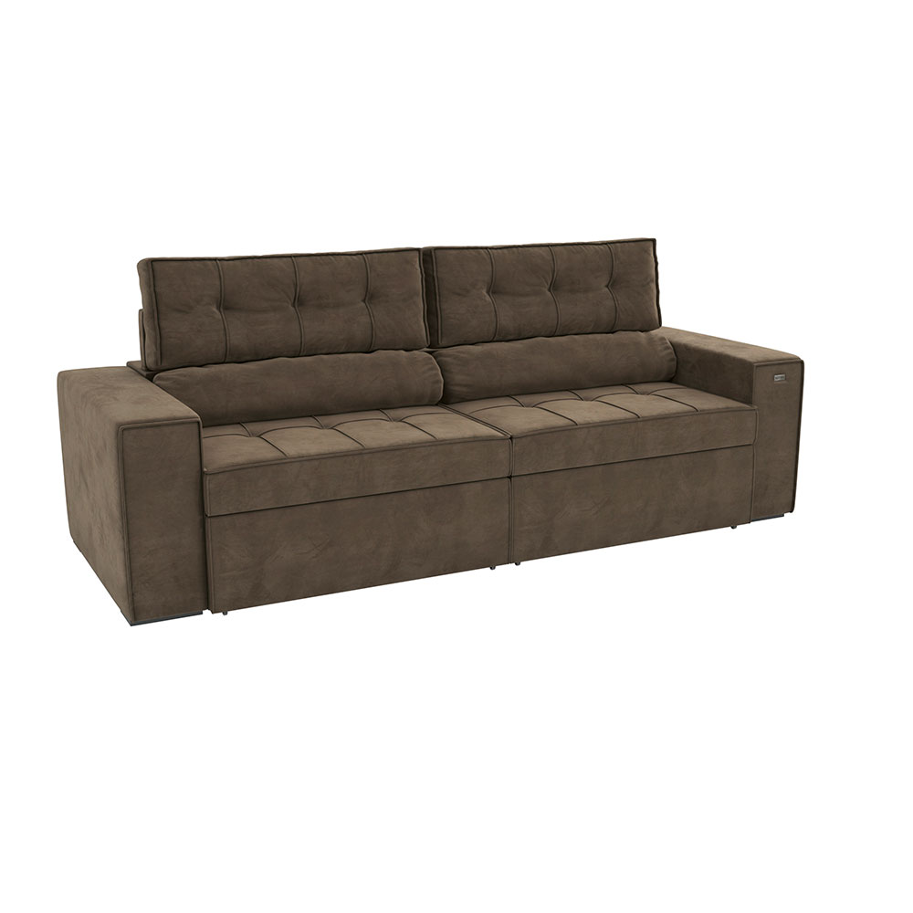 Sofá 4 Lugares Retrátil e Reclinável Lanus Veludo Marrom 250 cm