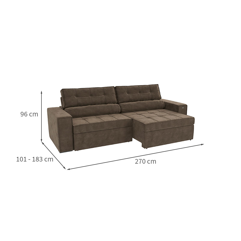Sofá 4 Lugares Retrátil e Reclinável Lanus Veludo Marrom 270 cm