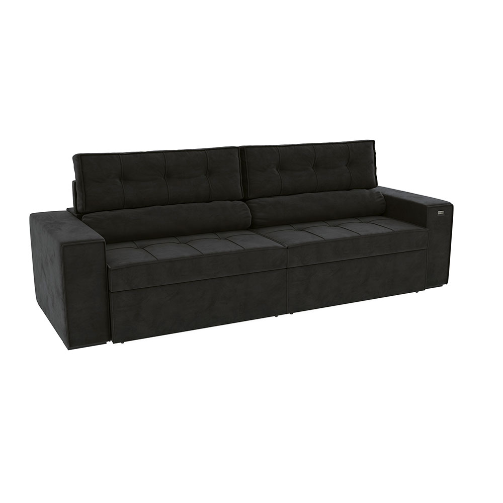 Sofá 4 Lugares Retrátil e Reclinável Lanus Veludo Preto 270 cm