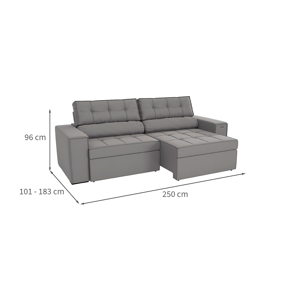 Sofá 4 Lugares Retrátil e Reclinável Lanus Veludo Titânio 250 cm