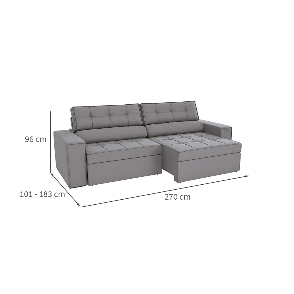 Sofá 4 Lugares Retrátil e Reclinável Lanus Veludo Titânio 270 cm
