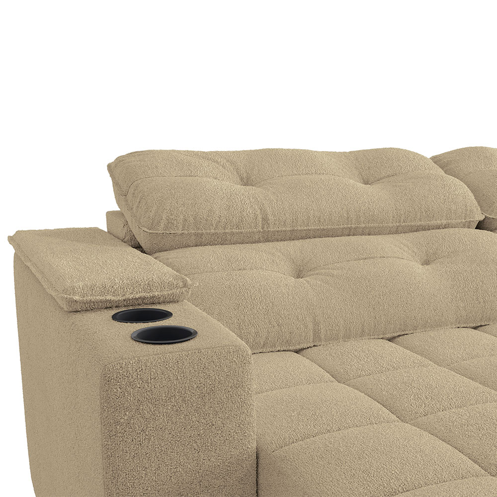 Sofá 4 Lugares Retrátil e Reclinável Premier Molas Bouclé Bege 261 cm
