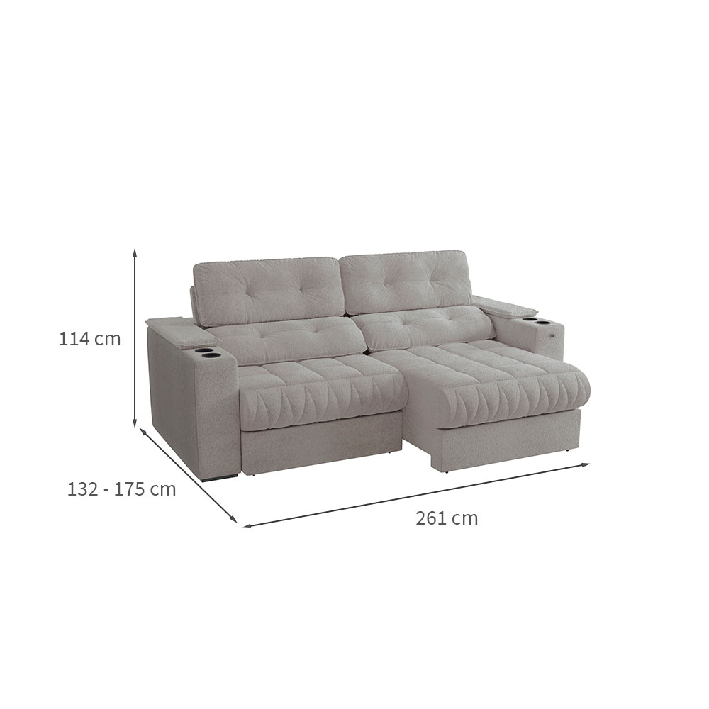 Sofá 4 Lugares Retrátil e Reclinável Premier Molas Bouclé Cinza 261 cm