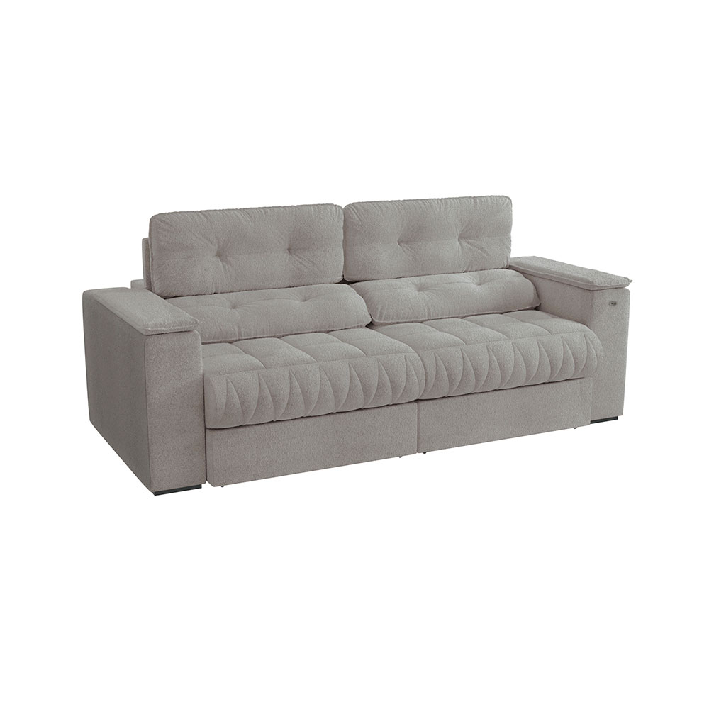 Sofá 4 Lugares Retrátil e Reclinável Premier Molas Bouclé Cinza 261 cm