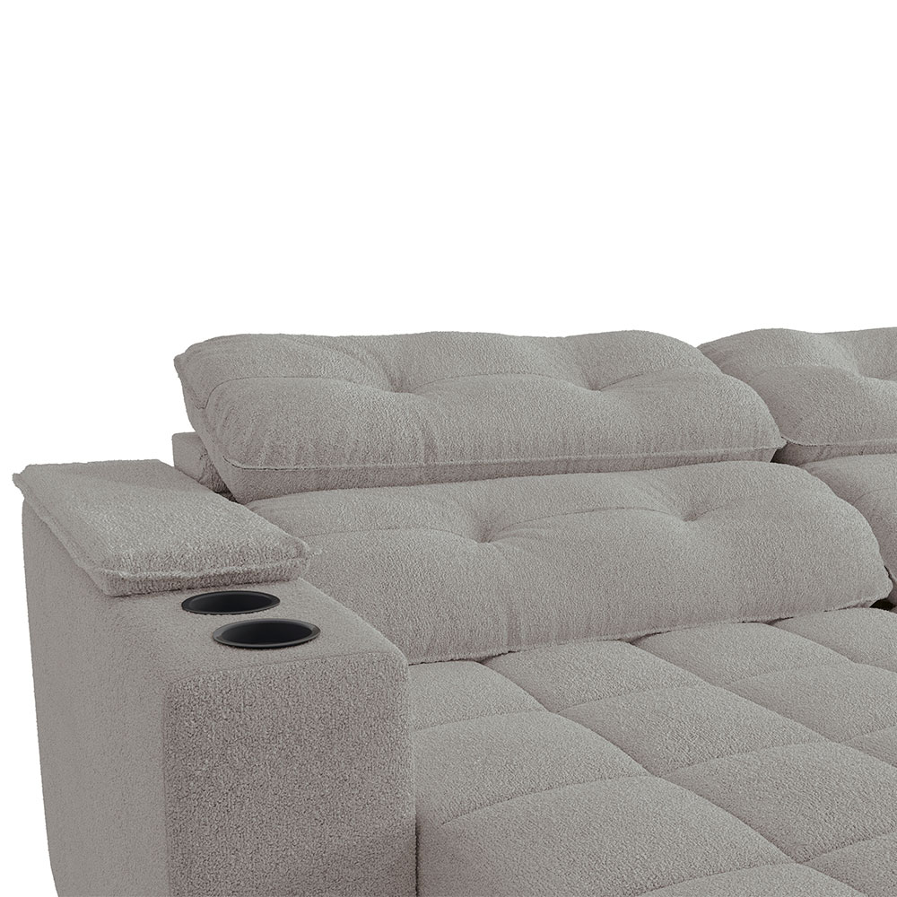 Sofá 4 Lugares Retrátil e Reclinável Premier Molas Bouclé Cinza 261 cm