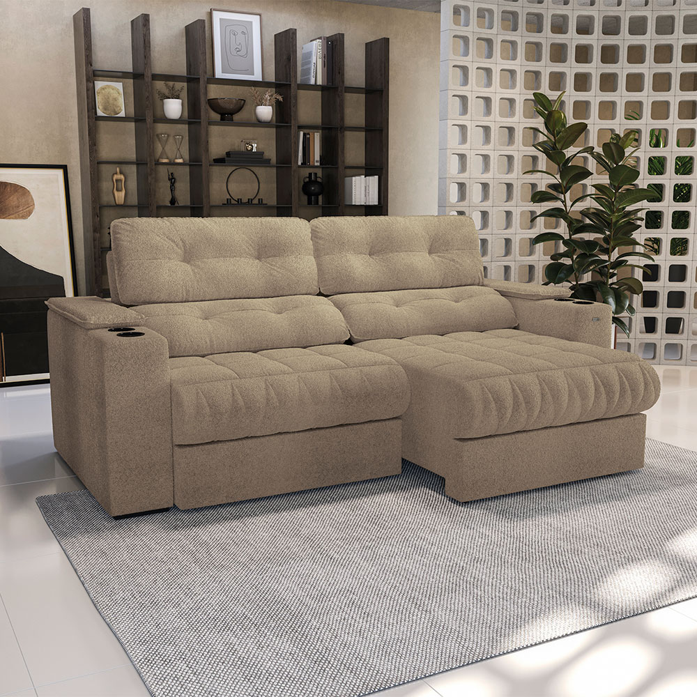 Sofá 4 Lugares Retrátil e Reclinável Premier Molas Bouclé Fendi 261 cm