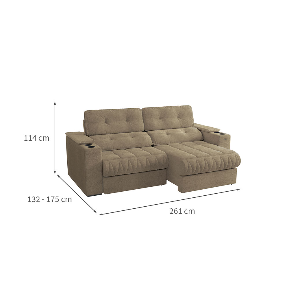 Sofá 4 Lugares Retrátil e Reclinável Premier Molas Bouclé Fendi 261 cm