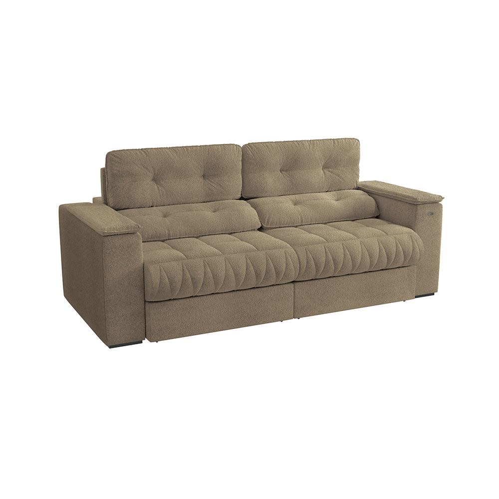 Sofá 4 Lugares Retrátil e Reclinável Premier Molas Bouclé Fendi 261 cm