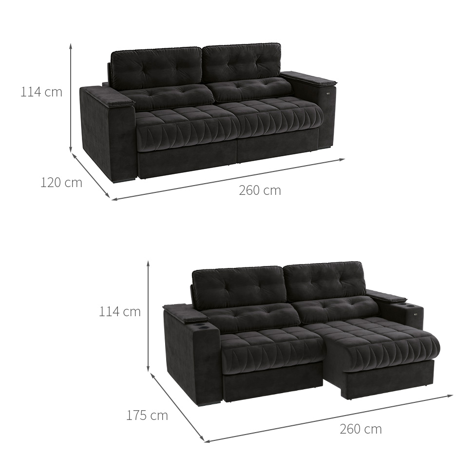 Sofá 4 Lugares Retrátil e Reclinável Premier Veludo Preto