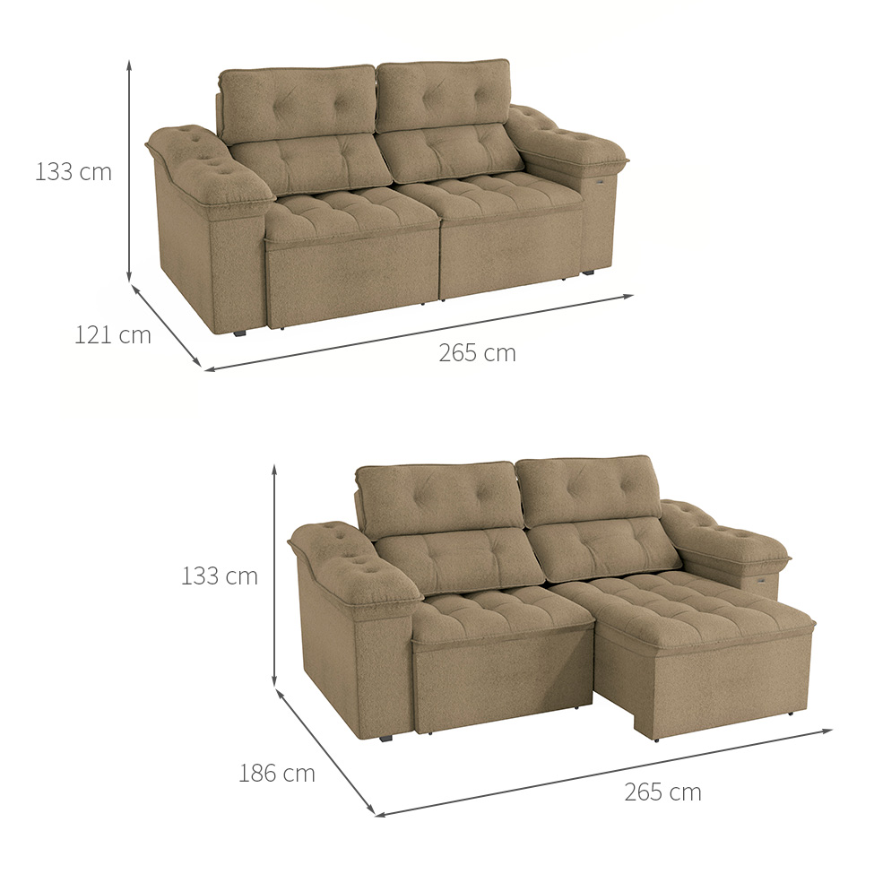 Sofá 4 Lugares Retrátil e Reclinável Sierra Bouclé Fendi