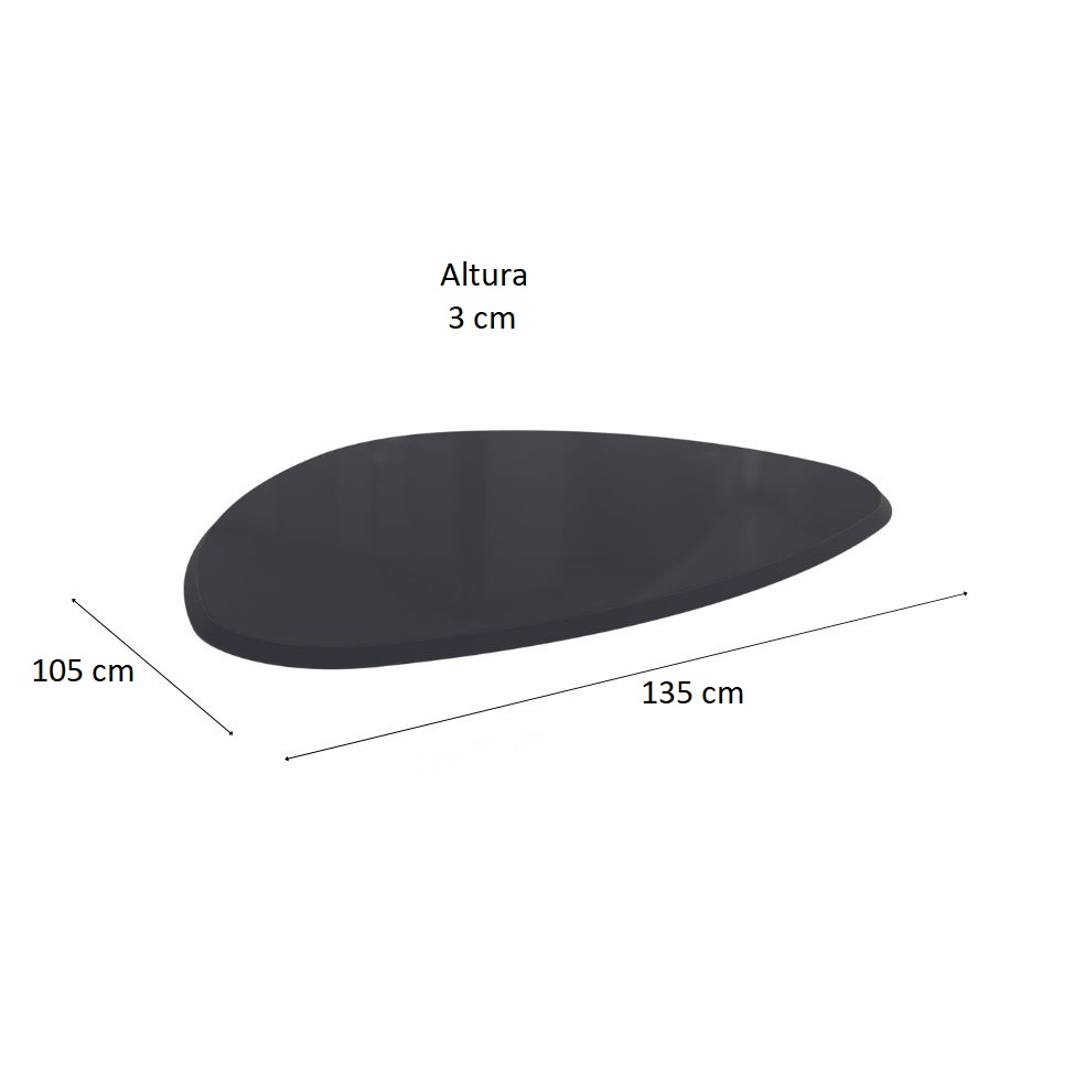 Tampo Orgânico para Mesa de Jantar com Vidro Peônia Preto 135 cm