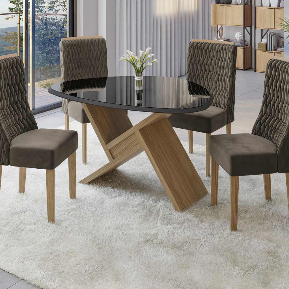 Tampo Orgânico para Mesa de Jantar com Vidro Peônia Preto 135 cm