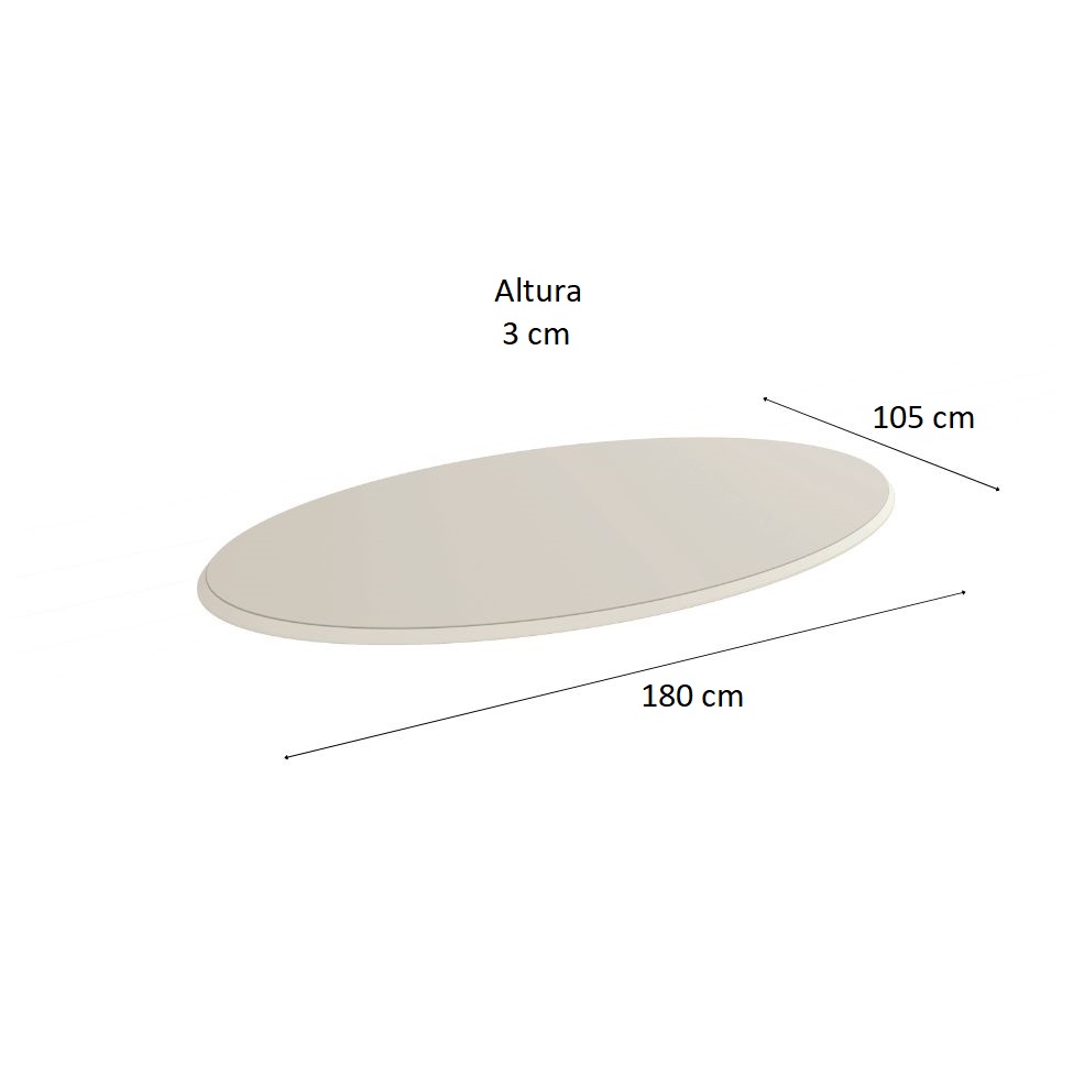 Tampo Oval para Mesa de Jantar com Vidro Peônia Off White 180 cm