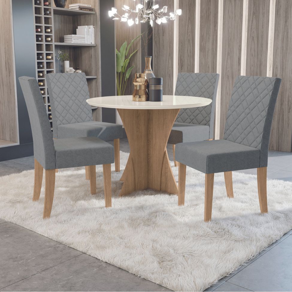 Tampo Redondo para Mesa de Jantar com Vidro Petúnia Off White 105 cm