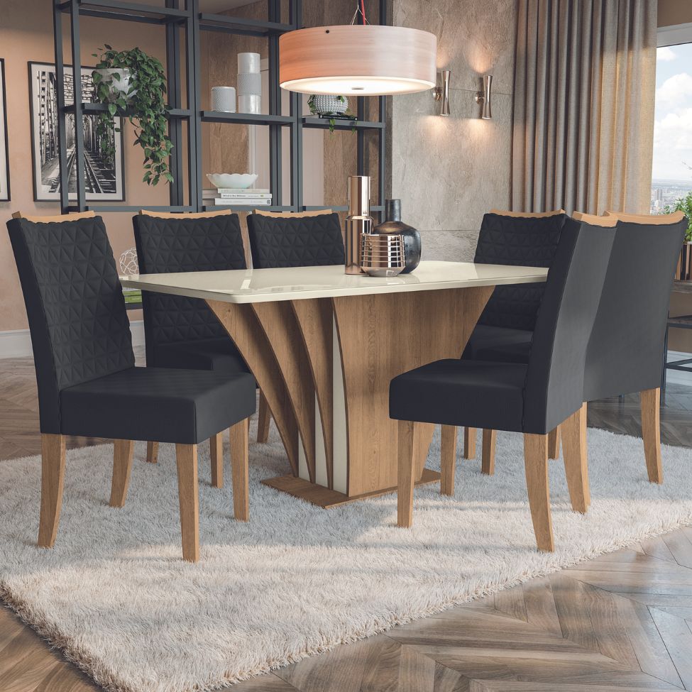 Tampo Retangular para Mesa de Jantar com Vidro Petúnia Off White 160 cm