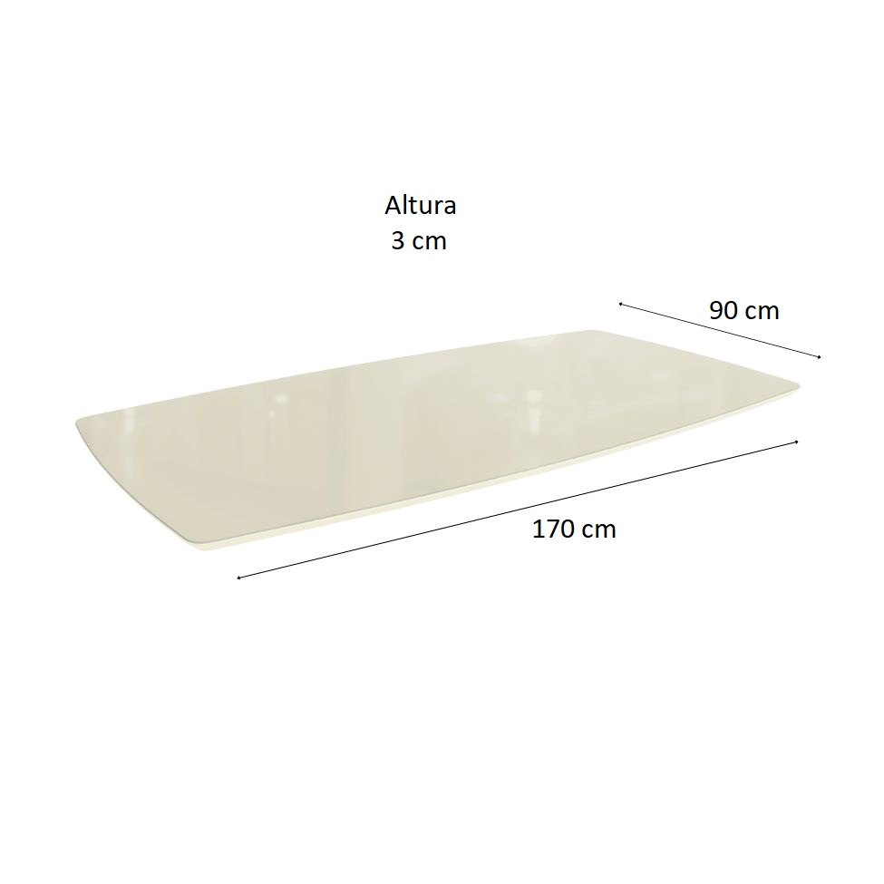 Tampo Retangular para Mesa de Jantar com Vidro Petúnia Off White 170 cm