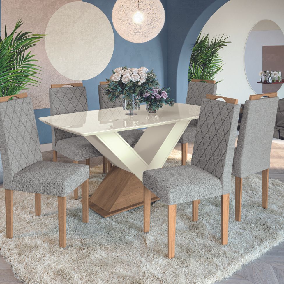 Tampo Retangular para Mesa de Jantar com Vidro Petúnia Off White 170 cm