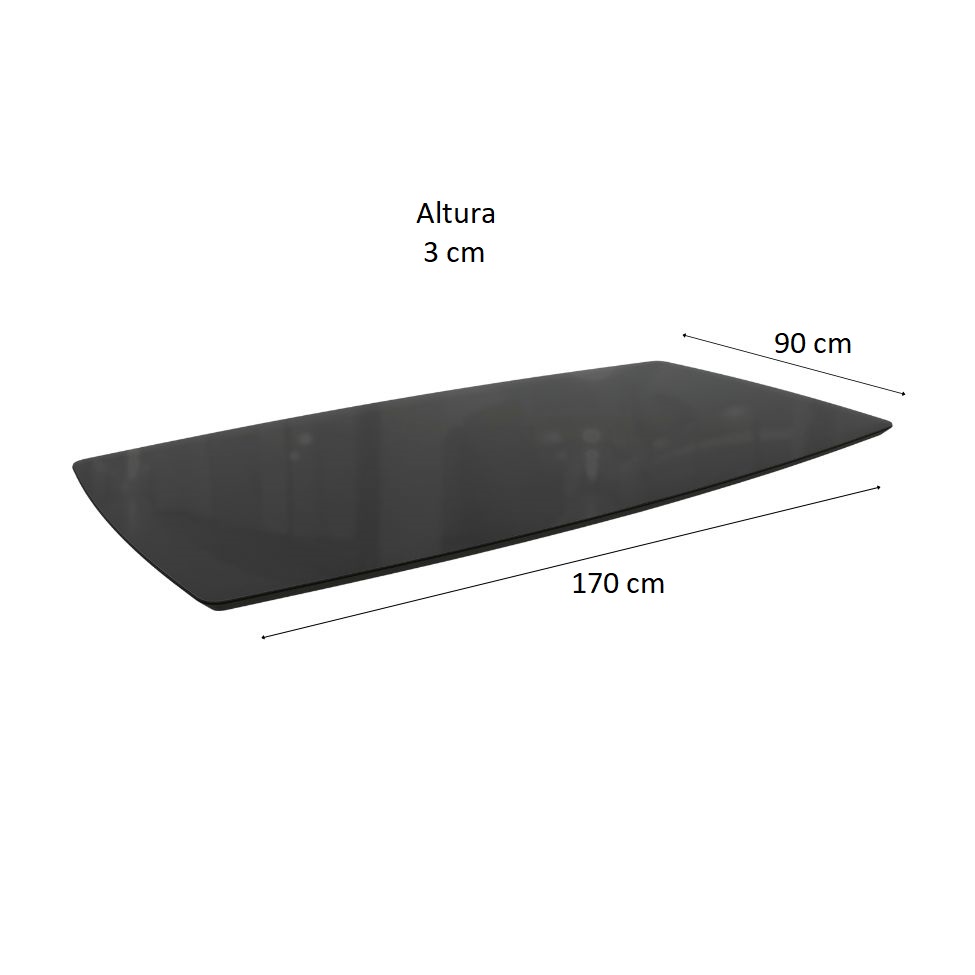 Tampo Retangular para Mesa de Jantar com Vidro Petúnia Preto 170 cm
