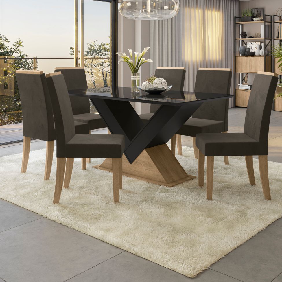 Tampo Retangular para Mesa de Jantar com Vidro Petúnia Preto 170 cm