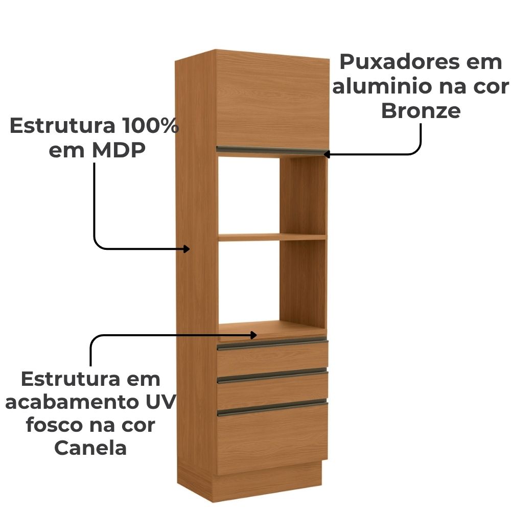 Torre Quente 2 Fornos 240x70 cm 2P 3G MDP Maxxi G750 Canela Kappesberg