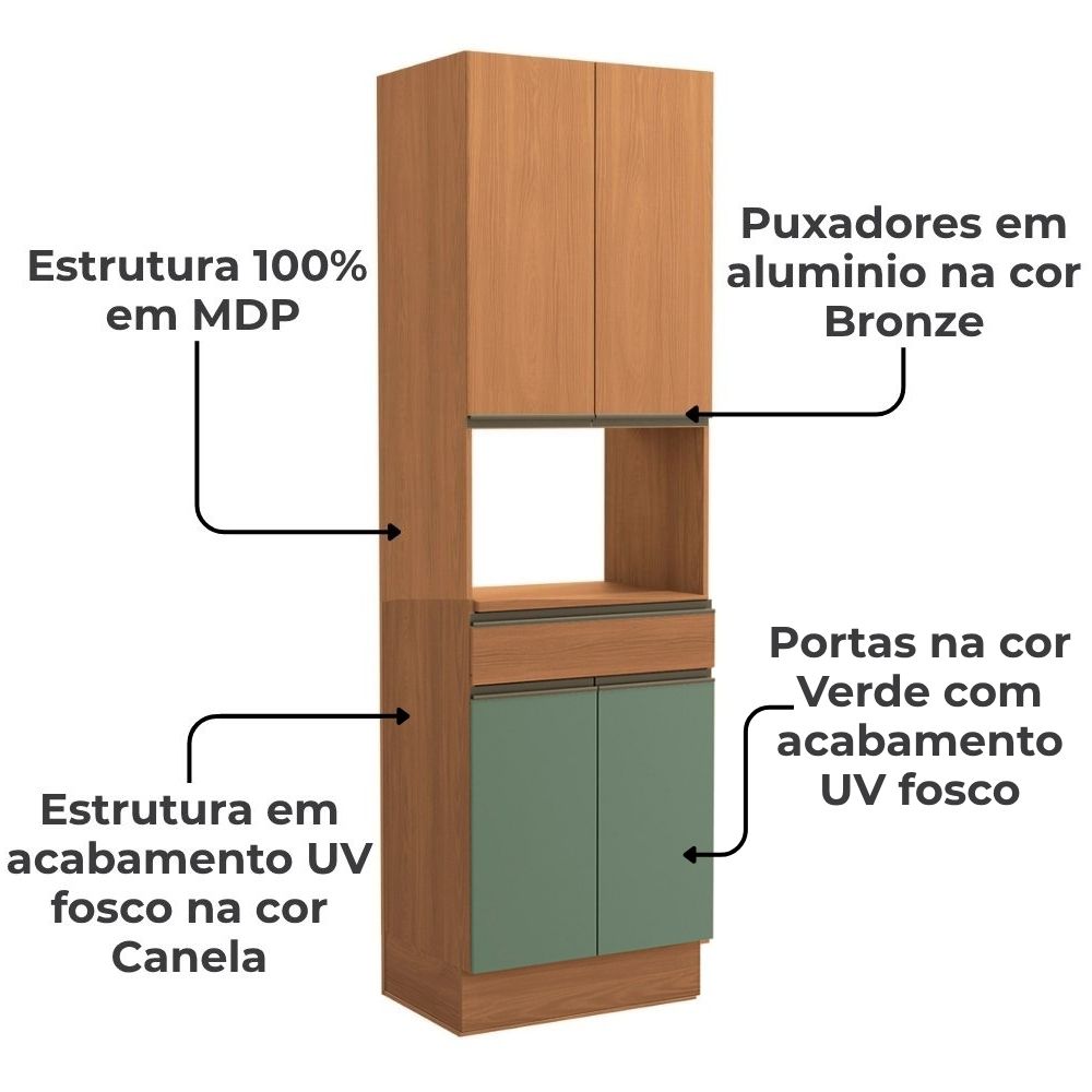 Torre Quente 240x70 cm 4P 1G MDP Maxxi G751 Canela Verde Kappesberg