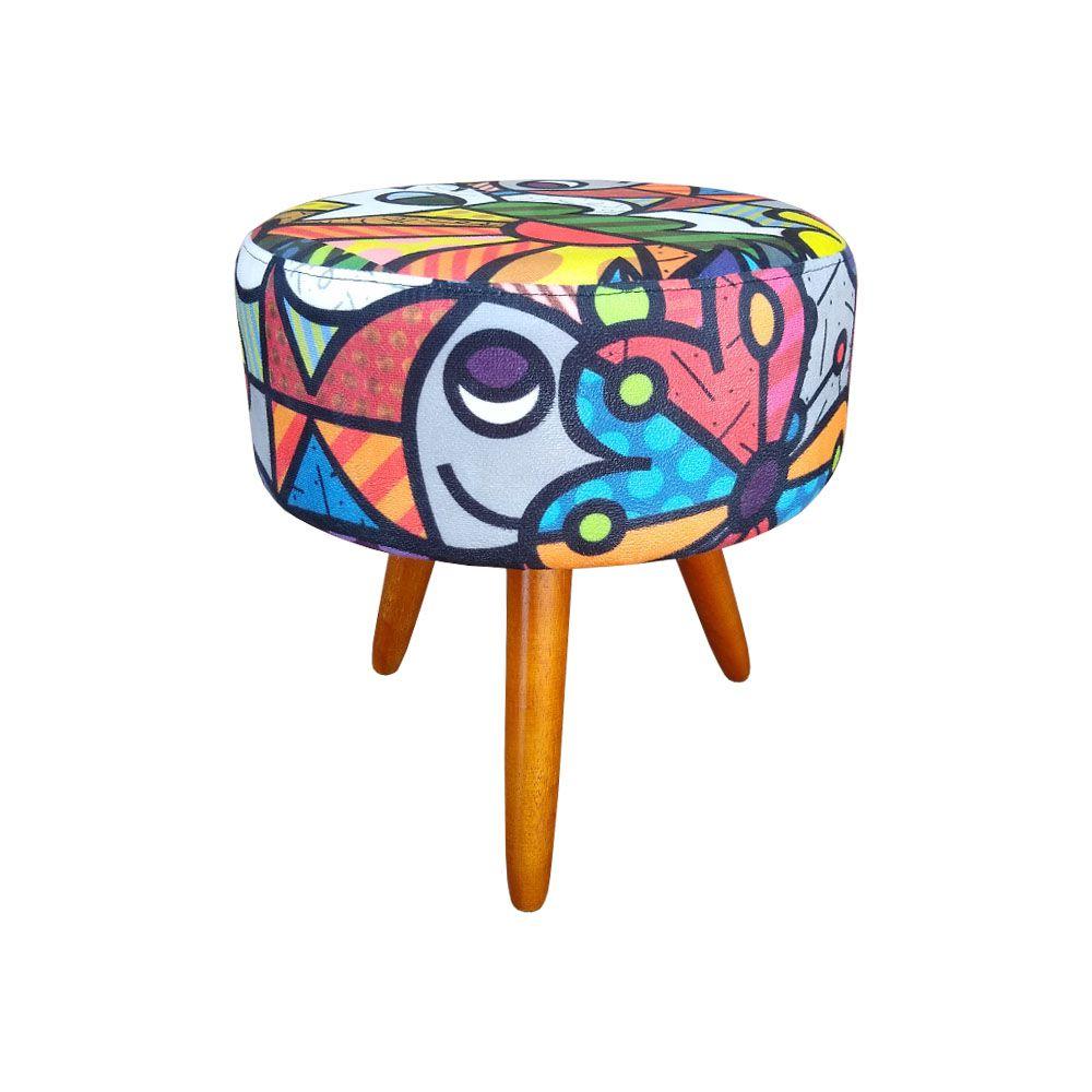 Kit 2 Puffs Bali Decorativo Estampa Romero Brito Kasa Sofá