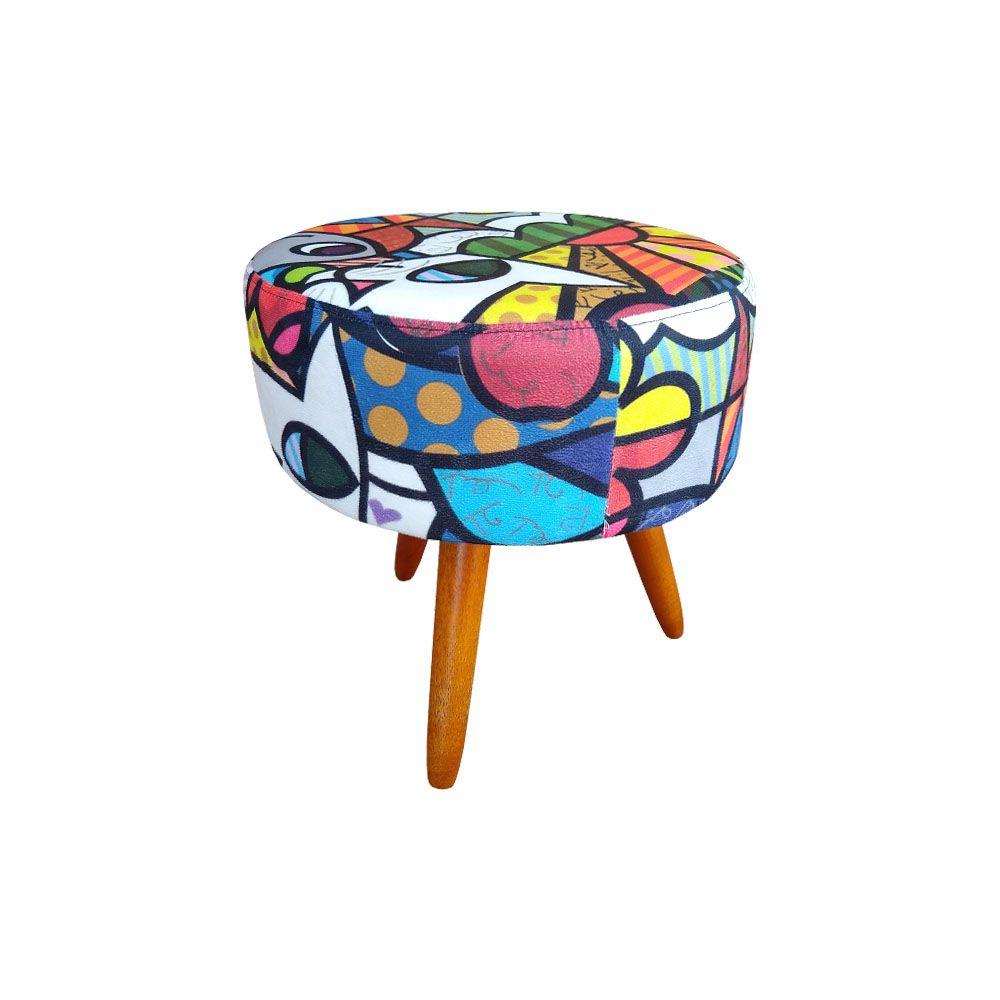 Kit 2 Puffs Bali Decorativo Estampa Romero Brito Kasa Sofá
