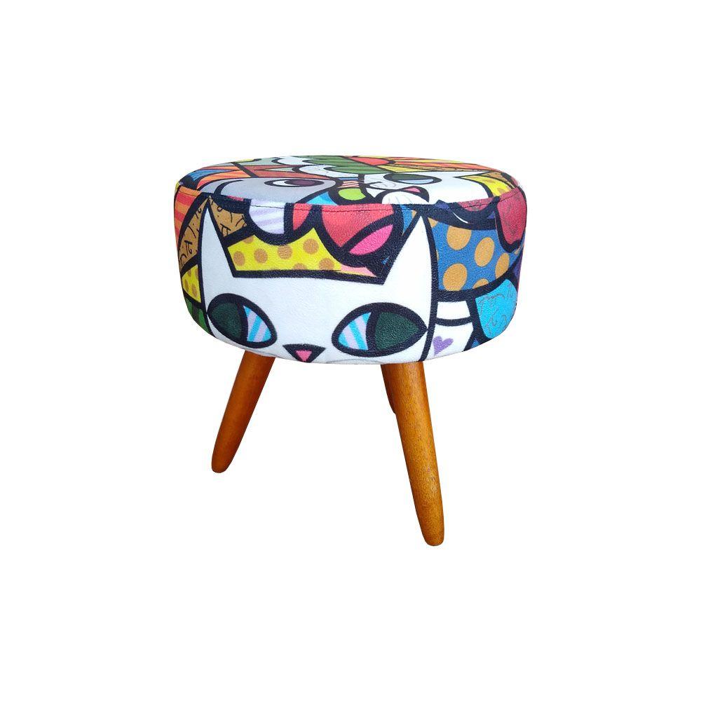 Kit 2 Puffs Bali Decorativo Estampa Romero Brito Kasa Sofá