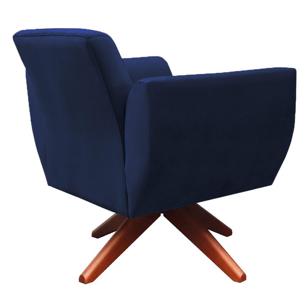 Poltrona Jolly Base Giratória De Madeira Veludo Azul Kasa Sofá