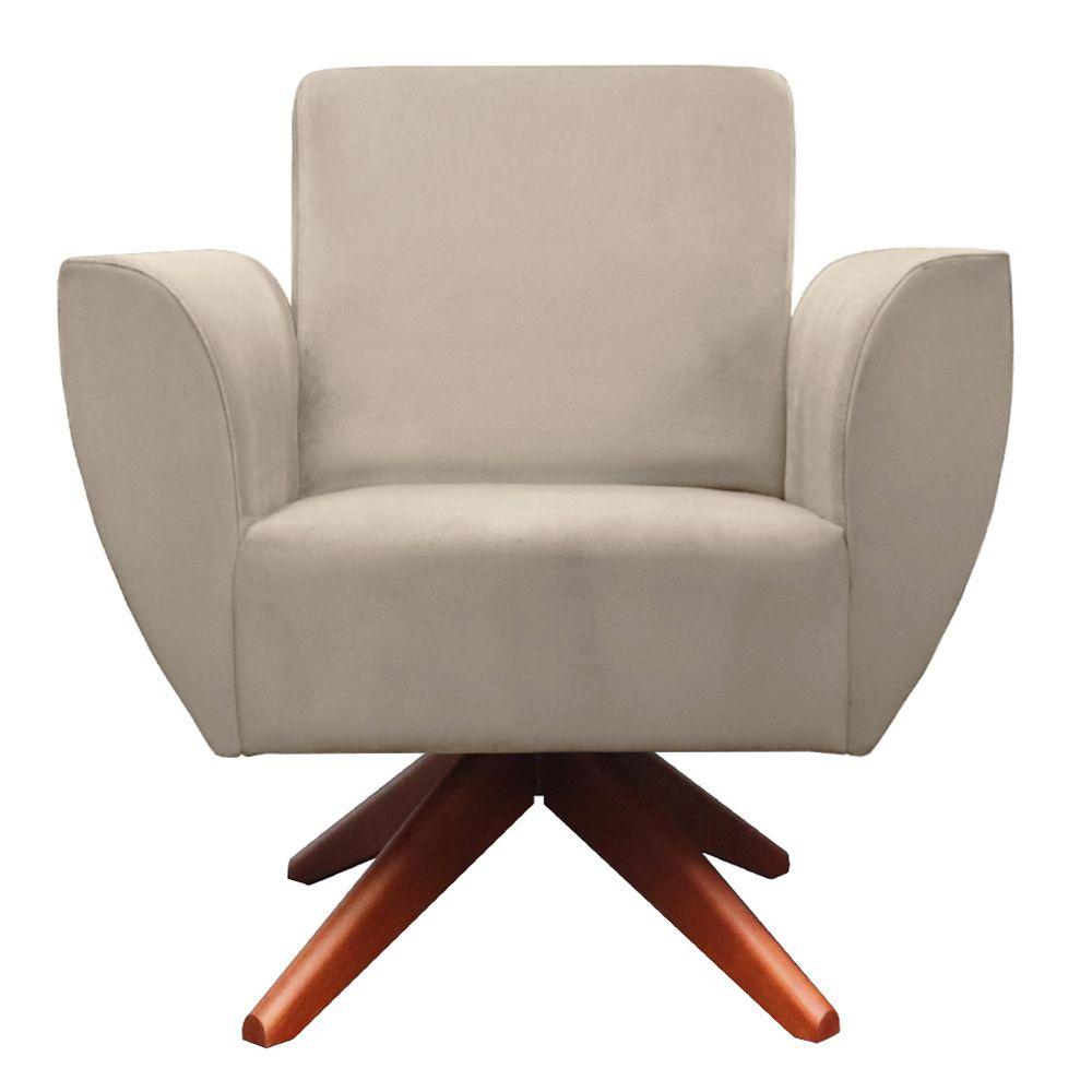 Poltrona Jolly Base Giratória De Madeira Veludo Creme Kasa Sofá