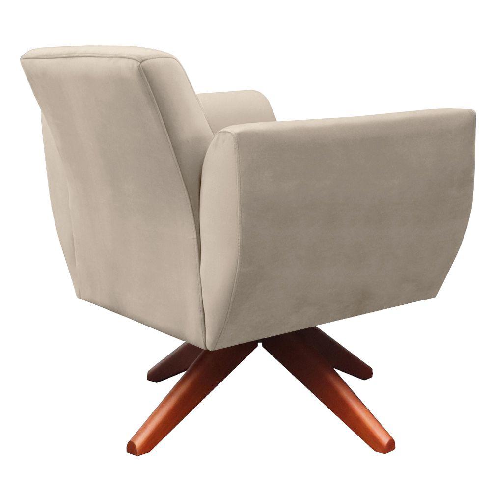 Poltrona Jolly Base Giratória De Madeira Veludo Creme Kasa Sofá