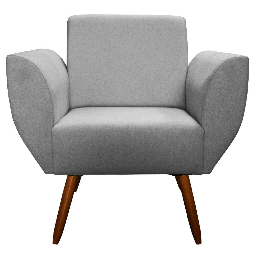 Poltrona Jolly com Puff Dubay Decorativo e Amamentação Linho Cinza Kasa Sofá