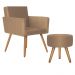 Poltrona Lisboa com Puff Decorativo Bali Suede Bege Kasa Sofá