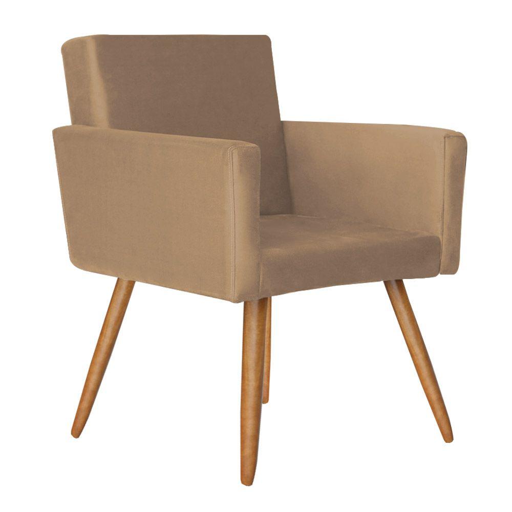 Poltrona Lisboa com Puff Decorativo Bali Suede Bege Kasa Sofá
