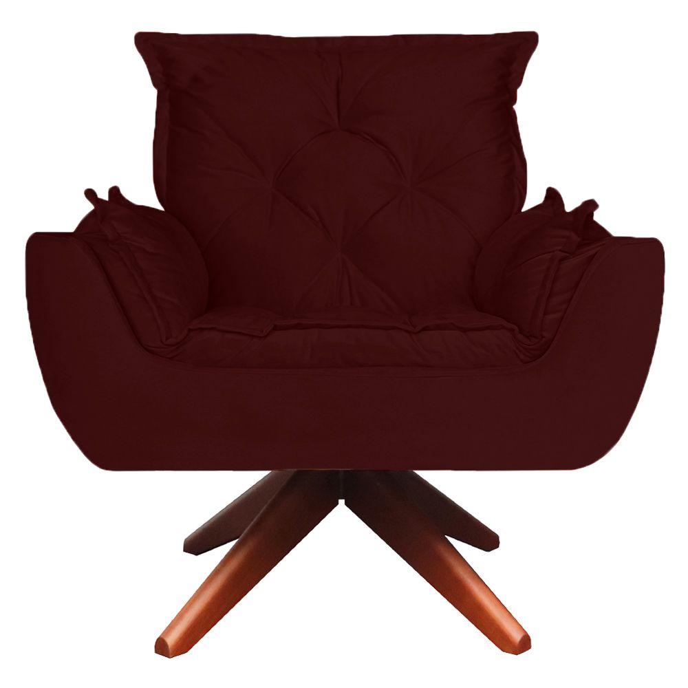 Poltrona Opala Base Giratória De Madeira Amamentação Suede Bordo Kasa Sofá