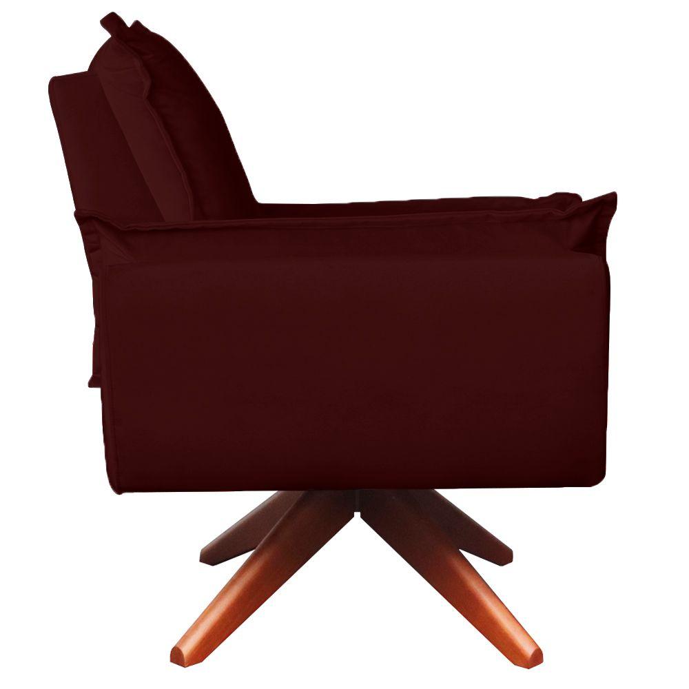 Poltrona Opala Base Giratória De Madeira Amamentação Suede Bordo Kasa Sofá