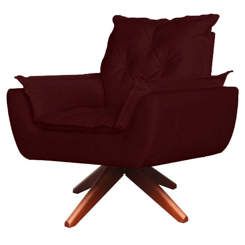 Poltrona Opala Base Giratória De Madeira Amamentação Suede Bordo Kasa Sofá