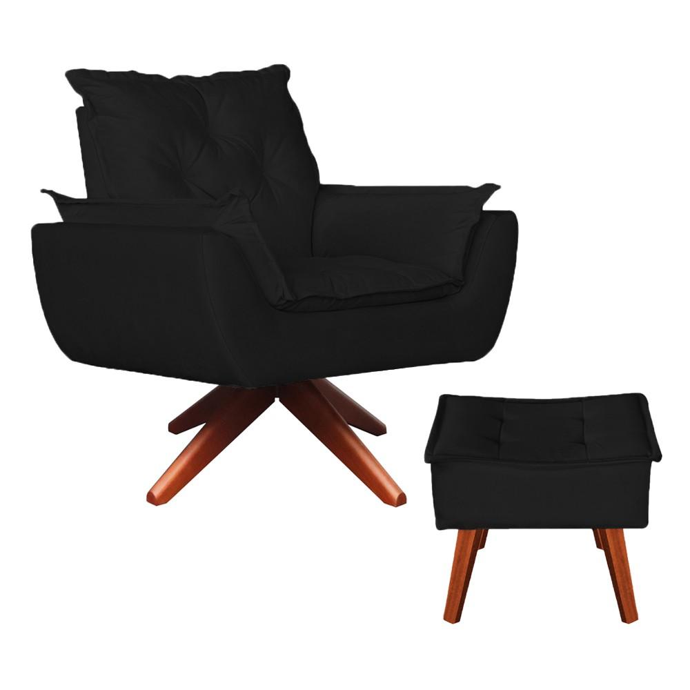 Poltrona Opala Base Giratória com Puff Amamentação Suede Preto Kasa Sofá