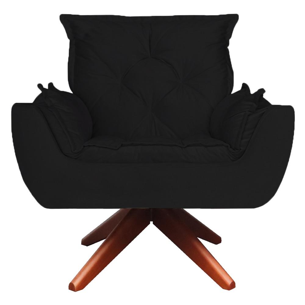 Poltrona Opala Base Giratória com Puff Amamentação Suede Preto Kasa Sofá