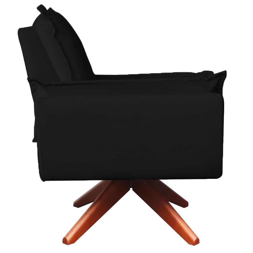 Poltrona Opala Base Giratória com Puff Amamentação Suede Preto Kasa Sofá